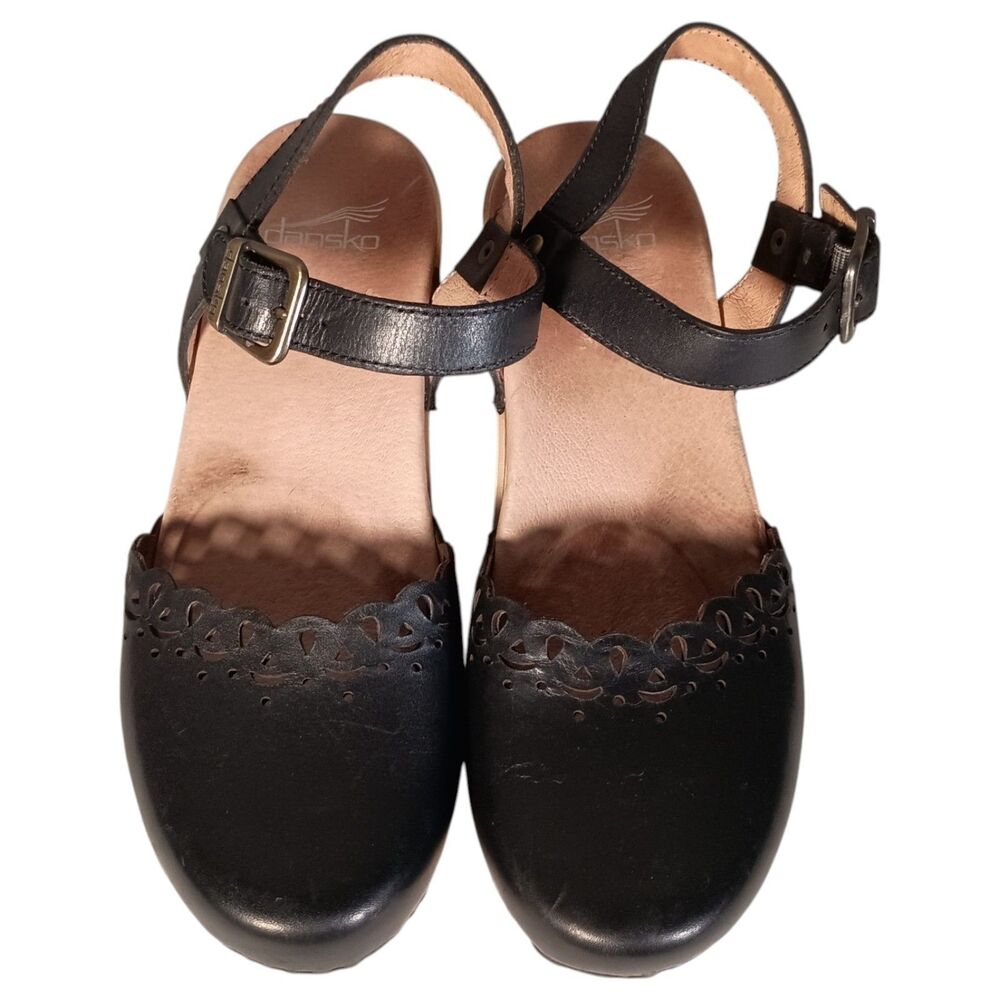 Dansko Mary Jane Shoes Toe Closed Black Leather Perforated Block Heel 38/7.5 - 8 - Picture 6 of 13